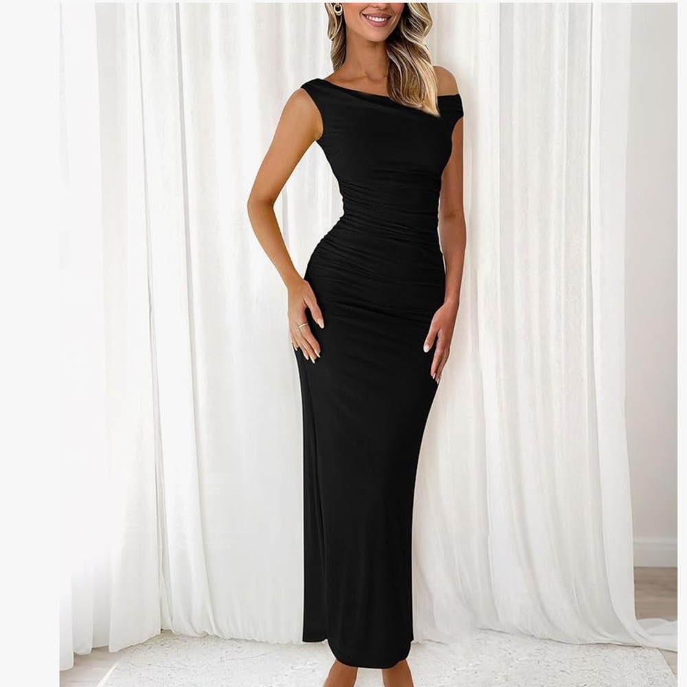 Btfbm ruched Black bodycon Dress